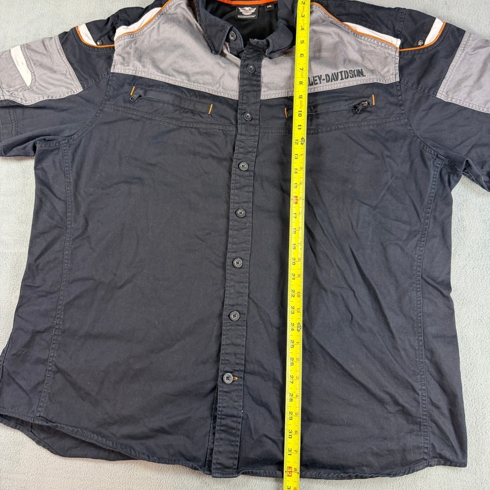 Harley-Davidson Mens 3XL Colorblock Button Up Garage Shirt Black Grey Orange - Picture 13 of 13